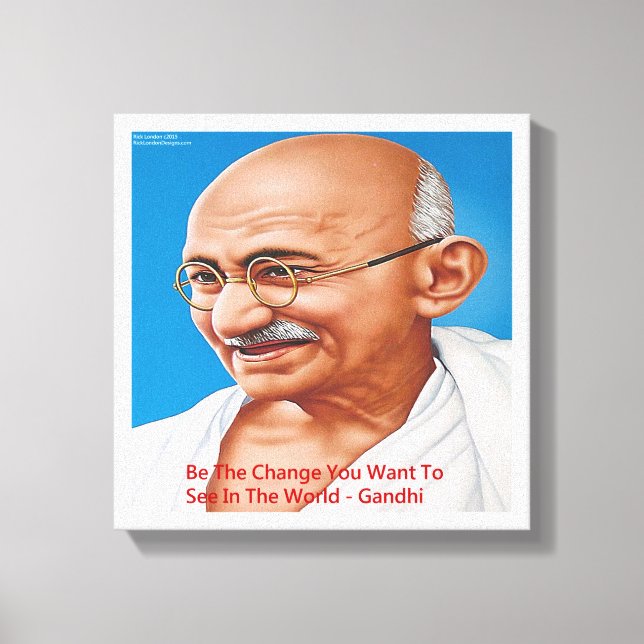 Gandhi & Be The Change Quote Canvas Print (Frente)
