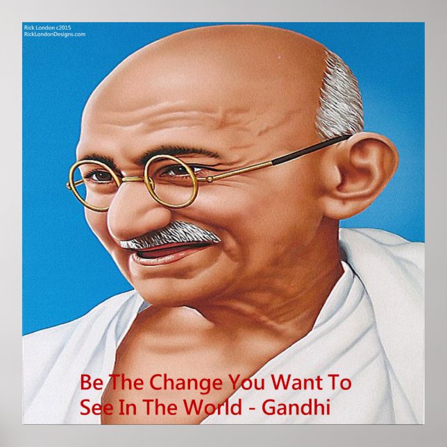 Gandhi & Be The Change Quote Poster (Frente)