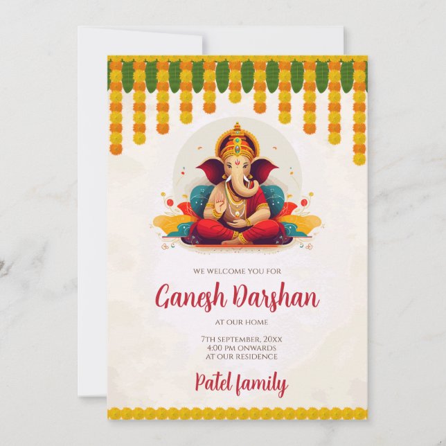 Ganesh Chaturthi convida cartão Ganesh Darshan (Frente)