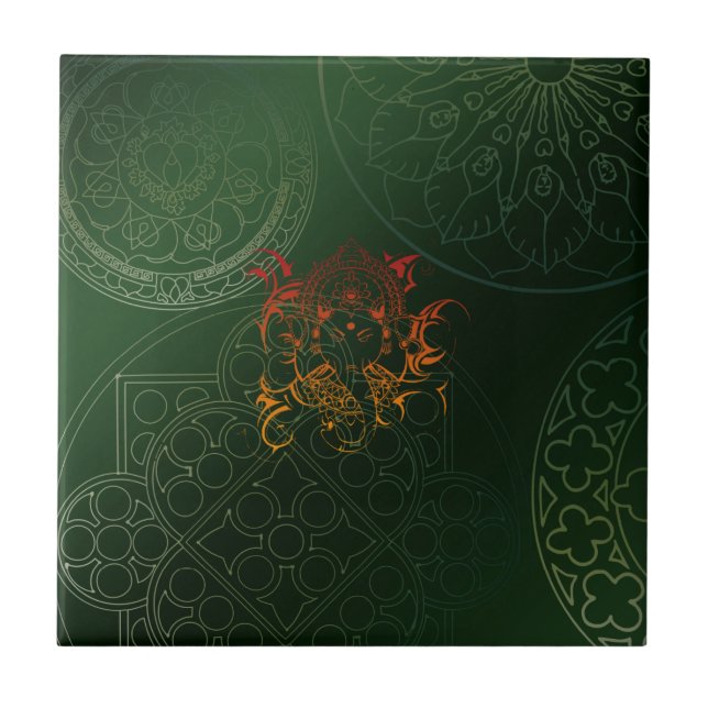 Ganesh Elephant Mandala - laranja verde Yoga Asia (Frente)