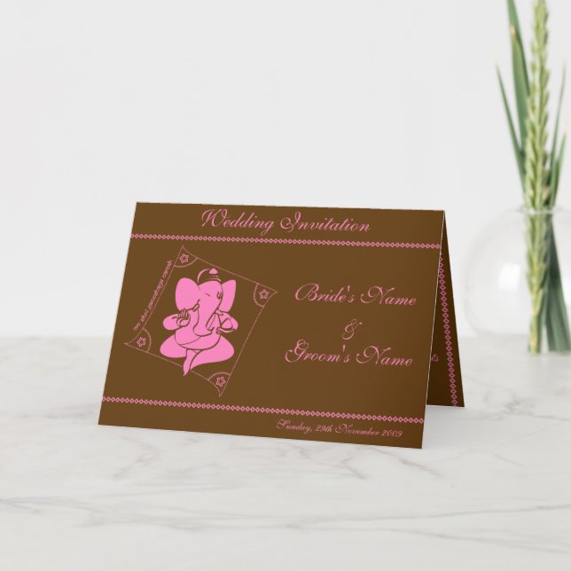 Ganesha Casamento Convite Chocolate Rosa (Frente)