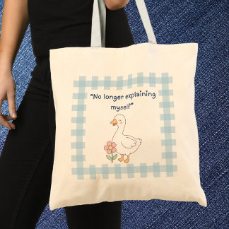 Ganso com Dito Divertido e Bolsa Tote Xadrez Azul