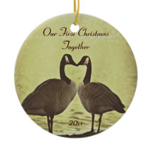 Gansos adoráveis nossos primeiros enfeites de