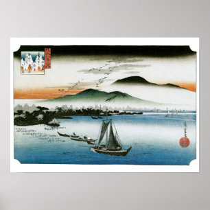 Gansos descendentes - impressões de Hiroshige do
