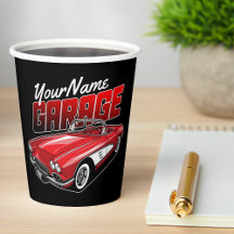 Garagem de Carro Esportivo Vermelho Clássico 1961