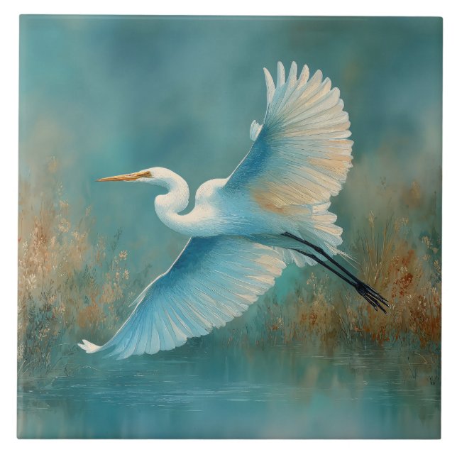 Garça Branca em Voo Aquarela (Frente)