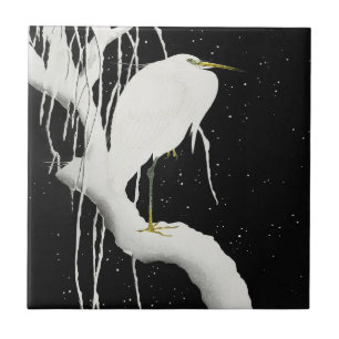 Garça na Neve por Ohara Koson