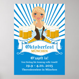 Garçonete com o poster de Oktoberfest da caneca d