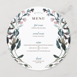 Garden Crest Menu de Casamento Floral Branco Azu