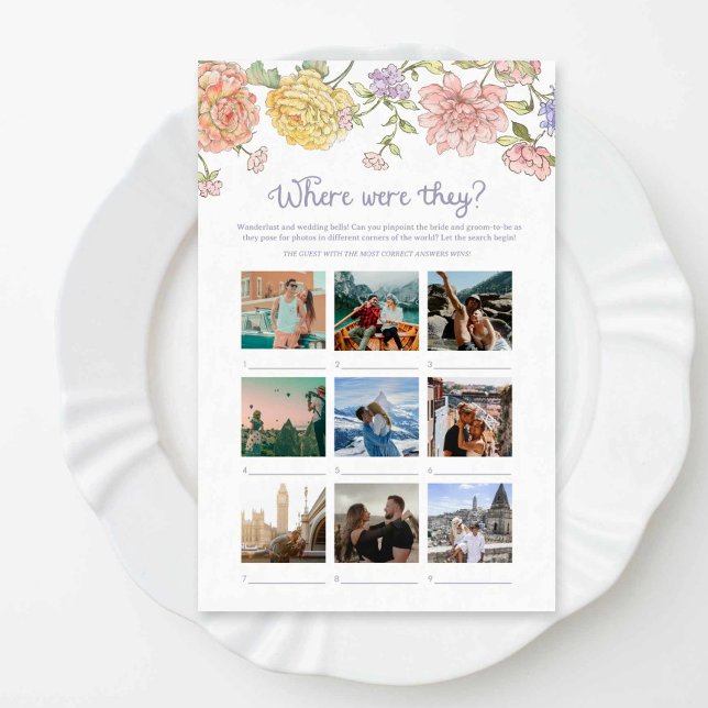 Garden Floral Chá de panela onde eles estavam joga (Garden Bridal Shower Game Where were they?)