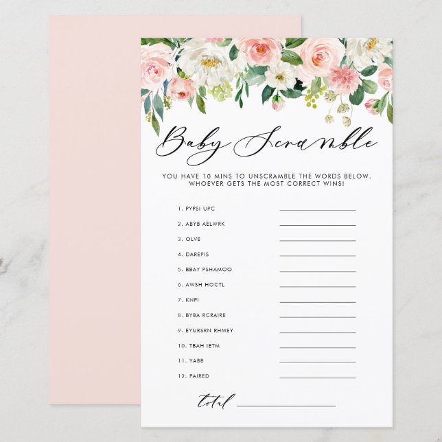 Garden Flowers Jogo de Chá de fraldas do Word Scra (Frente/Verso)