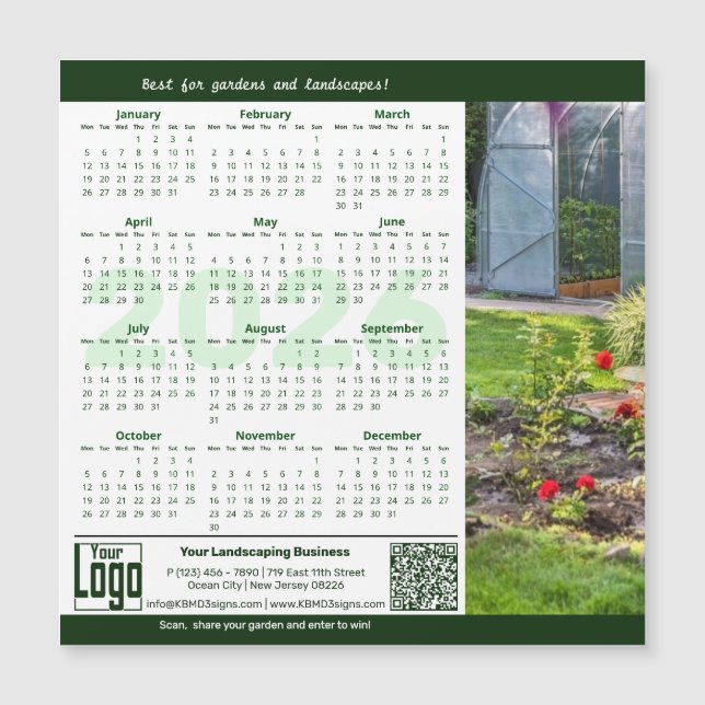 Garden Landscape Green White 2026 Calendar Magnet (Frente)