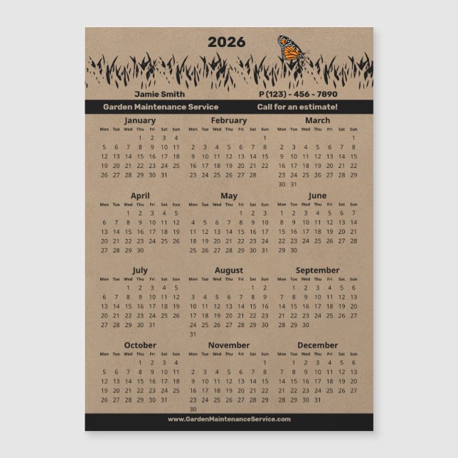 Garden Maintenance Service Magnetic 2026 Calendar (Frente)