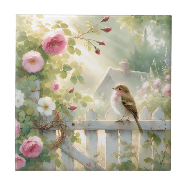 Garden Rose Bird Watercolor Scene (Frente)