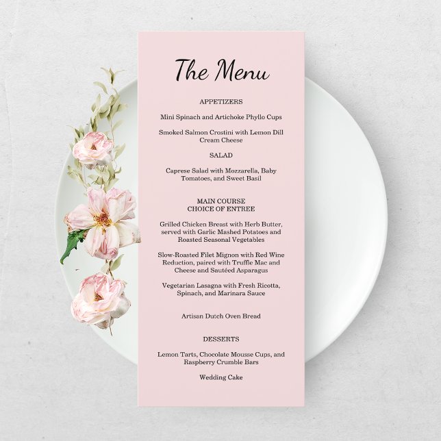 Garden Rose Pink Wedding Menu  (Criador carregado)