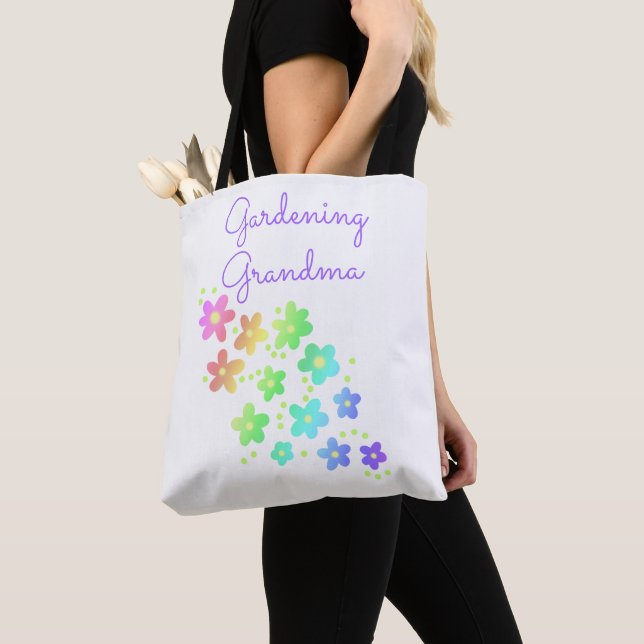 Gardening Avó Rainbow Flores Tote Bag (Close Up)