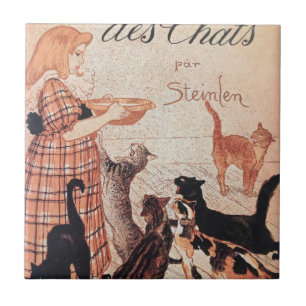 Garota alimentando gatos Vintage Steinlen Poster