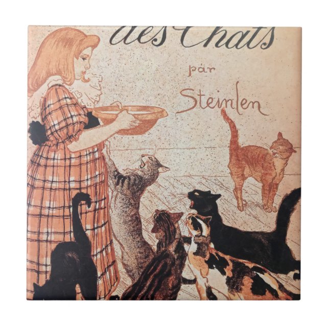 Garota alimentando gatos Vintage Steinlen Poster (Frente)