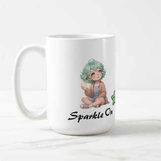Garota Anime Chibi Fofa Brilho Na Caneca De Café