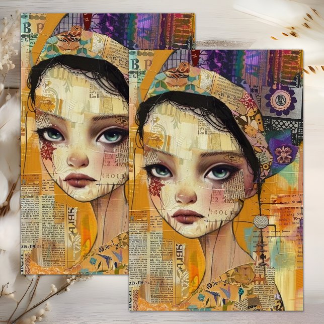 GAROTA BOHO MIXED MEDIA DECOUPAGE PAPEL DE SEDA (BOHO GIRL MIXED MEDIA DECOUPAGE TISSUE PAPER)