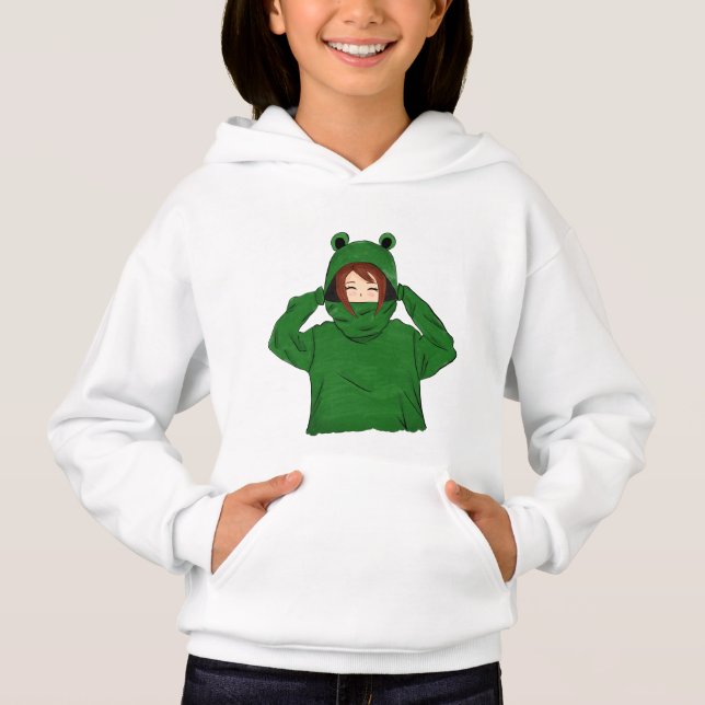 Garota Bonita com Sapo Verde Hoody Desenhando Hood (Frente)