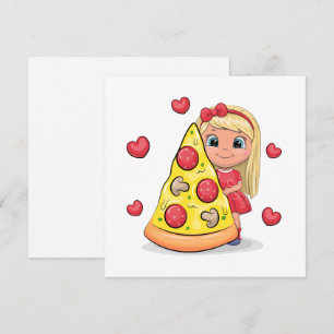Garota bonita com uma fatia de pizza.