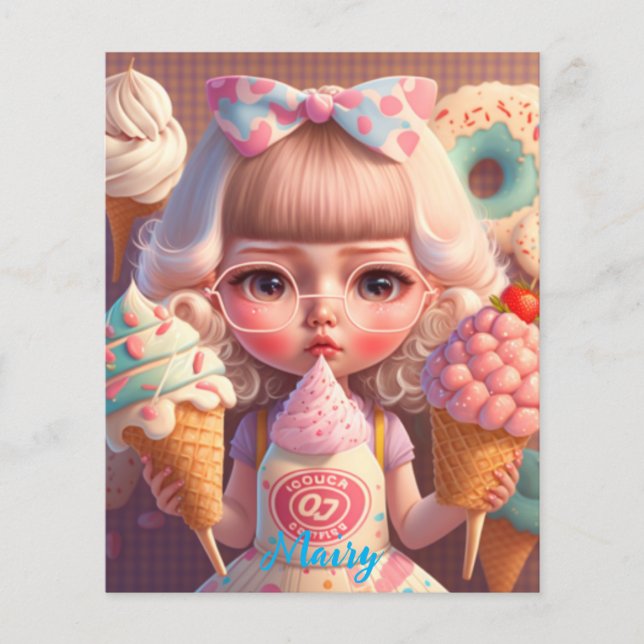 Garota bonita Kawaii com sorvetes (Frente)