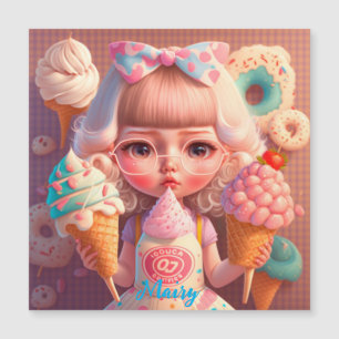 Garota bonita Kawaii com sorvetes