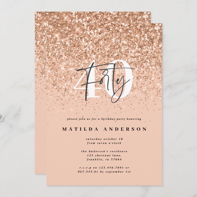 Garota-brilho aniversário de 40 anos moderna (Frente/Verso)