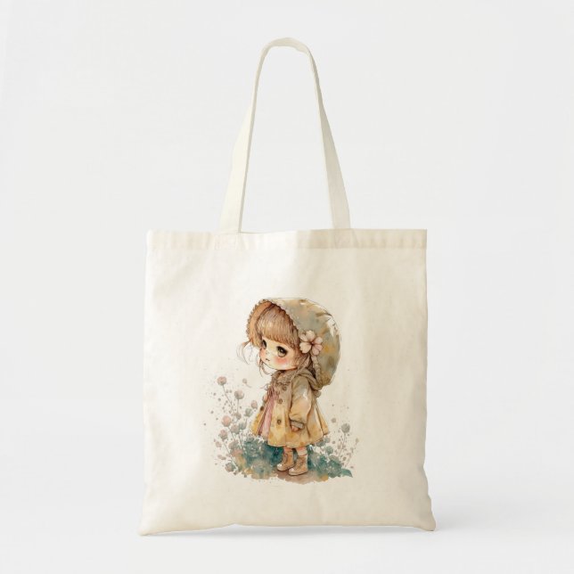 Garota Chibi Adorável em Bolsa de Aquarela Antiqua (Frente)