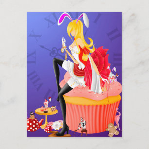 Garota Coelhinha em Cartão Postal de Cupcake