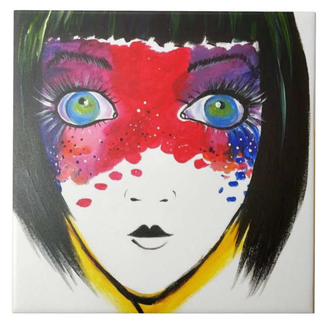 Garota com Azulejo de cerâmica de olhos azuis (Frente)