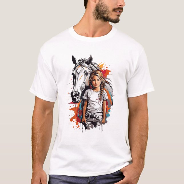 Garota Com Camisa Gráfica De Cavalo (Frente)