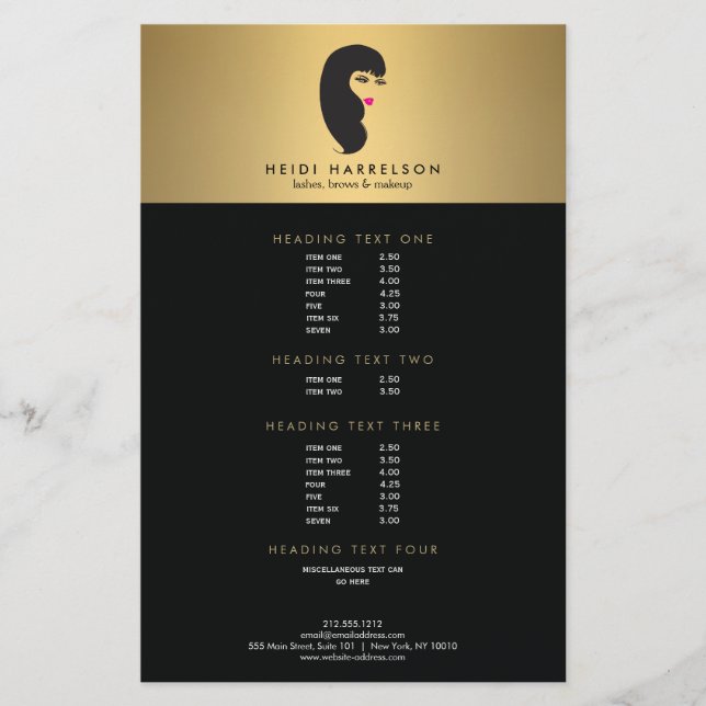 Garota com Cílios em Panfleto de Beleza em Ouro Fa (Frente)