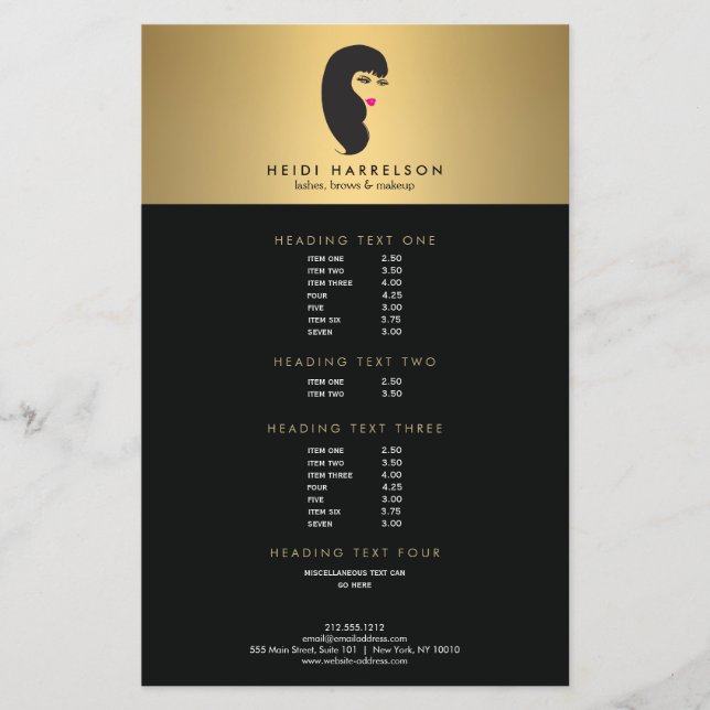 Garota com Lashes no Folheto de Beleza Dourada (Frente)