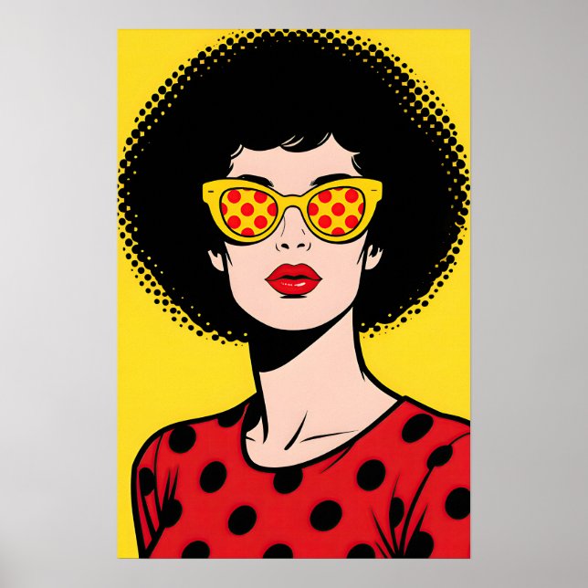 Garota com Óculos Amarelos Poster Pop Art (Frente)