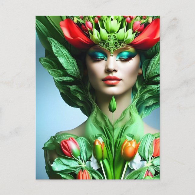 Garota com tulipas, cartão postal para postagem (Frente)