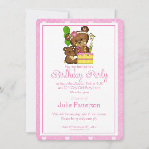 Garota Convite de aniversário Urso Menino 3