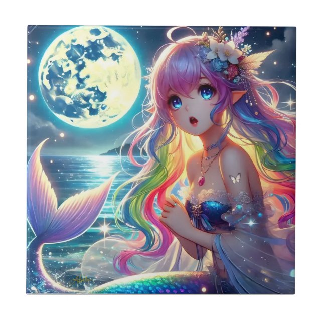 Garota de Anime Cantando Luar Pixie Sereia Arco-ír (Frente)