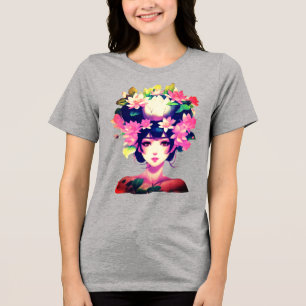 Garota de Anime Coroada com Flores de Lótus