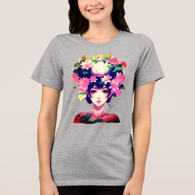 Garota de Anime Coroada com Flores de Lótus (Frente)