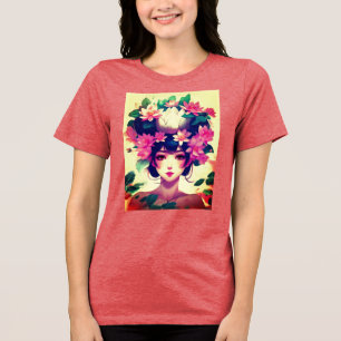 Garota de Anime Coroada com Flores de Lótus