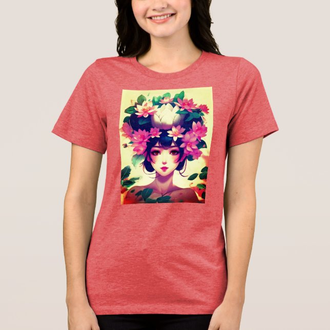 Garota de Anime Coroada com Flores de Lótus (Frente)