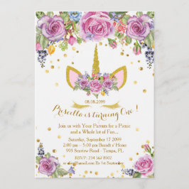 Garota de convite de aniversário,unicórnio,flores,