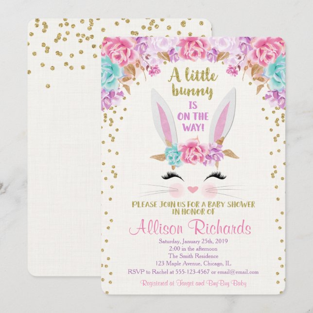 Garota de convite para chá de fraldas de Bunny (Frente/Verso)