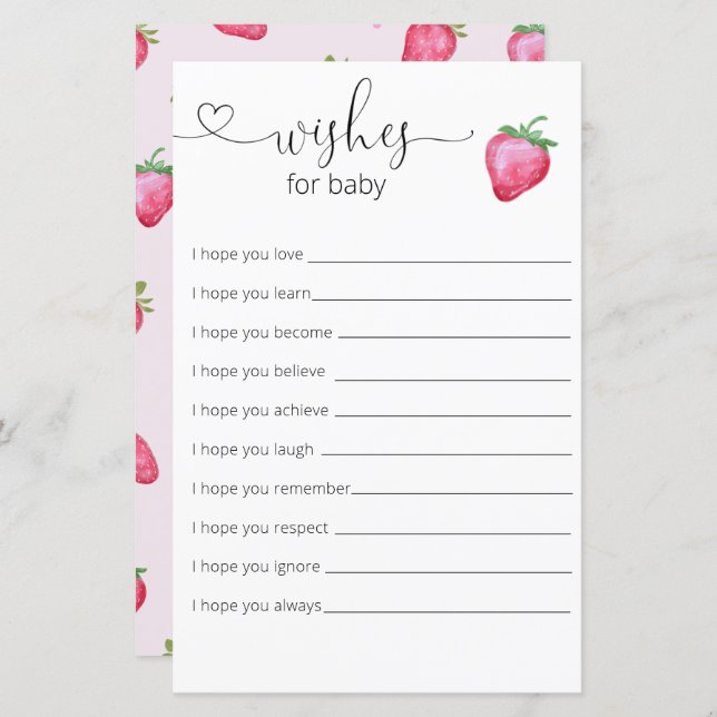 Garota De Morango Chá de fraldas Deseja Bebê (Frente/Verso)