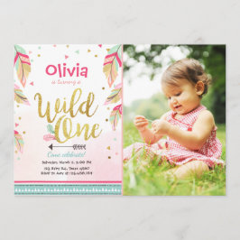 Garota de Primeiro aniversário de convite de um an