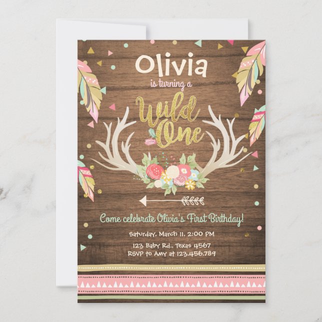 Garota de Primeiro aniversário de convite de um an (Frente)