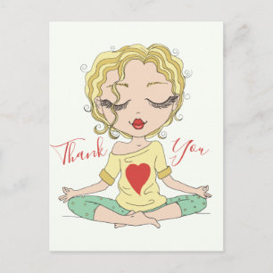 Garota de Yoga Fofa Obrigada   Cartão Postal de Ca