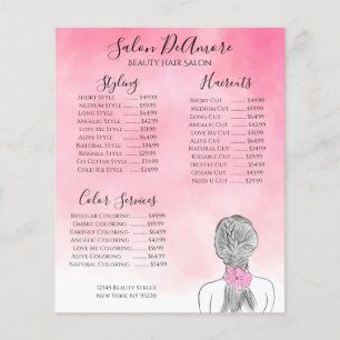 Garota do menu de serviço com aquarela rosa-brava